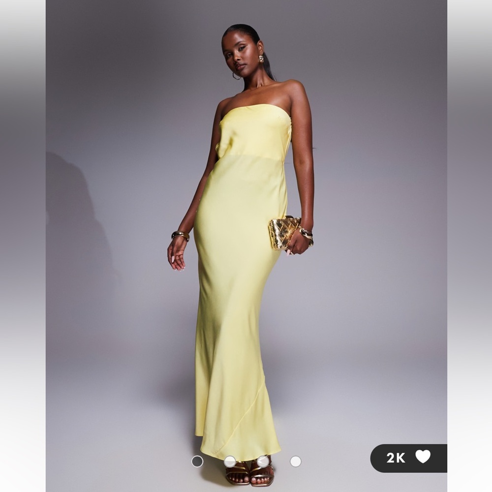 ASOS Strapless Yellow Satin Slip Maxi Dress